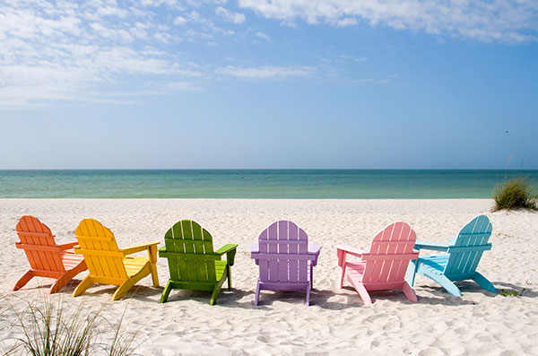Florida Gulf Coast Beaches Colorful Chairs on a South Florida Beach